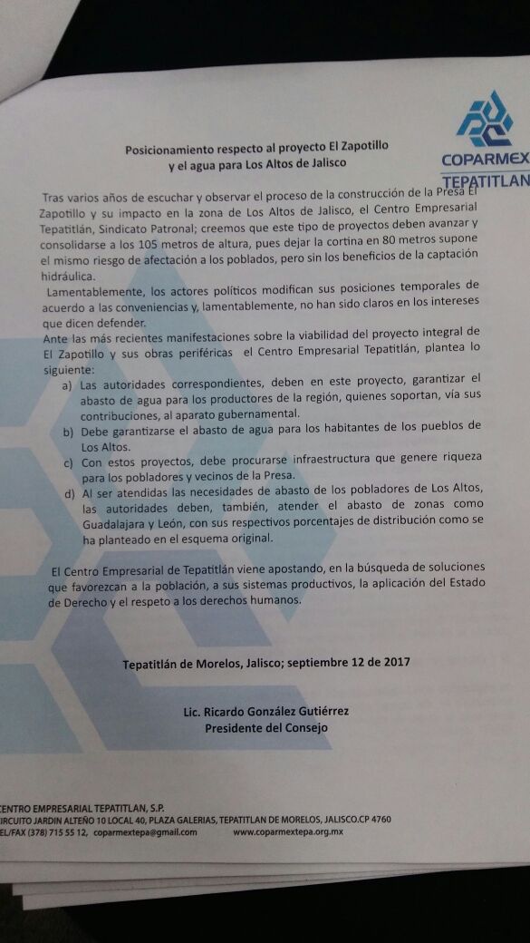 Comunicado Coparmex Tepatitlán